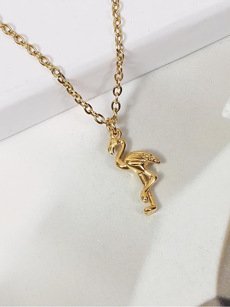 New Anthropologie Gold Flamingo Charm Necklace